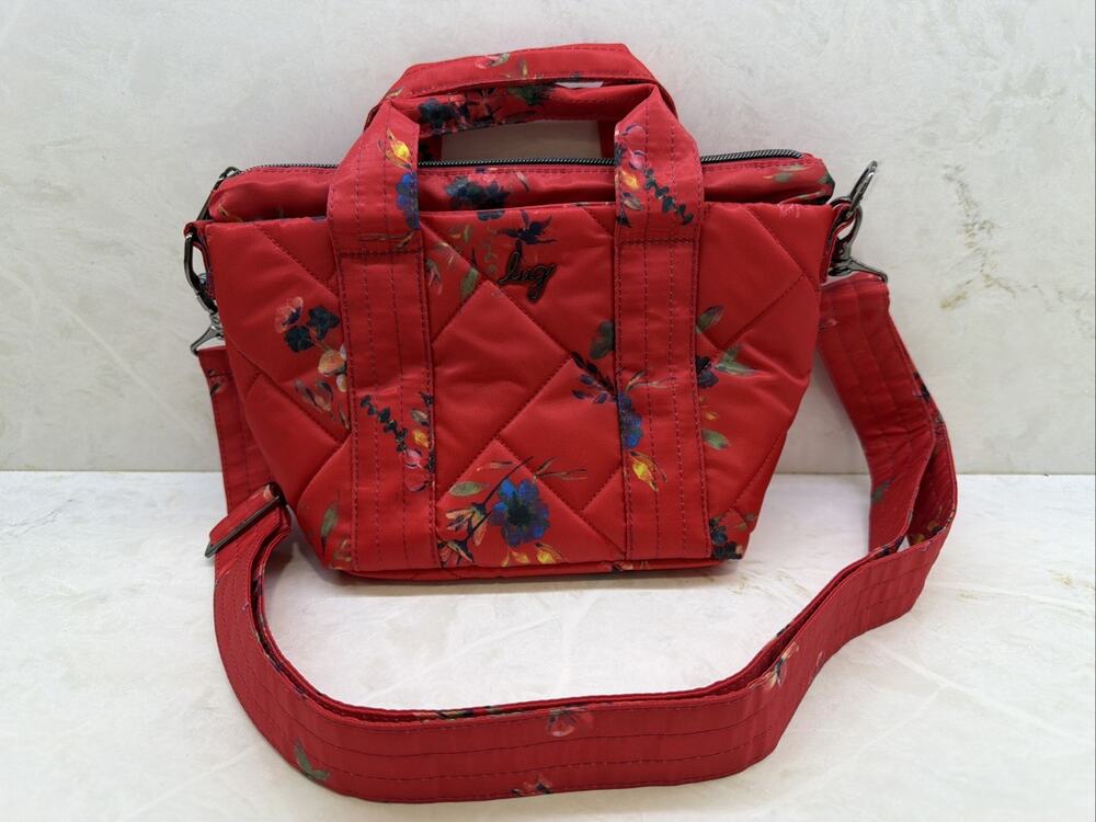 Lug Dory Mini Crossbody Bag Bouquet Red Floral Top Handle Travel Purse NWOT